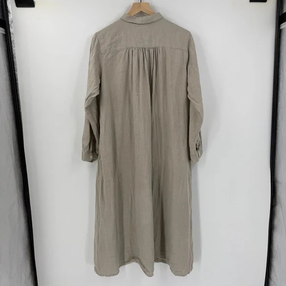 MUJI Linen Washed Long Sleeve Shirt Dress Natural Color L Minimalist Sustainable - Picture 8 of 9
